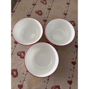 3 PC Corelle Vitrelle White Red Rim Soup Cereal Salad Bowls 6-1/4" Set
